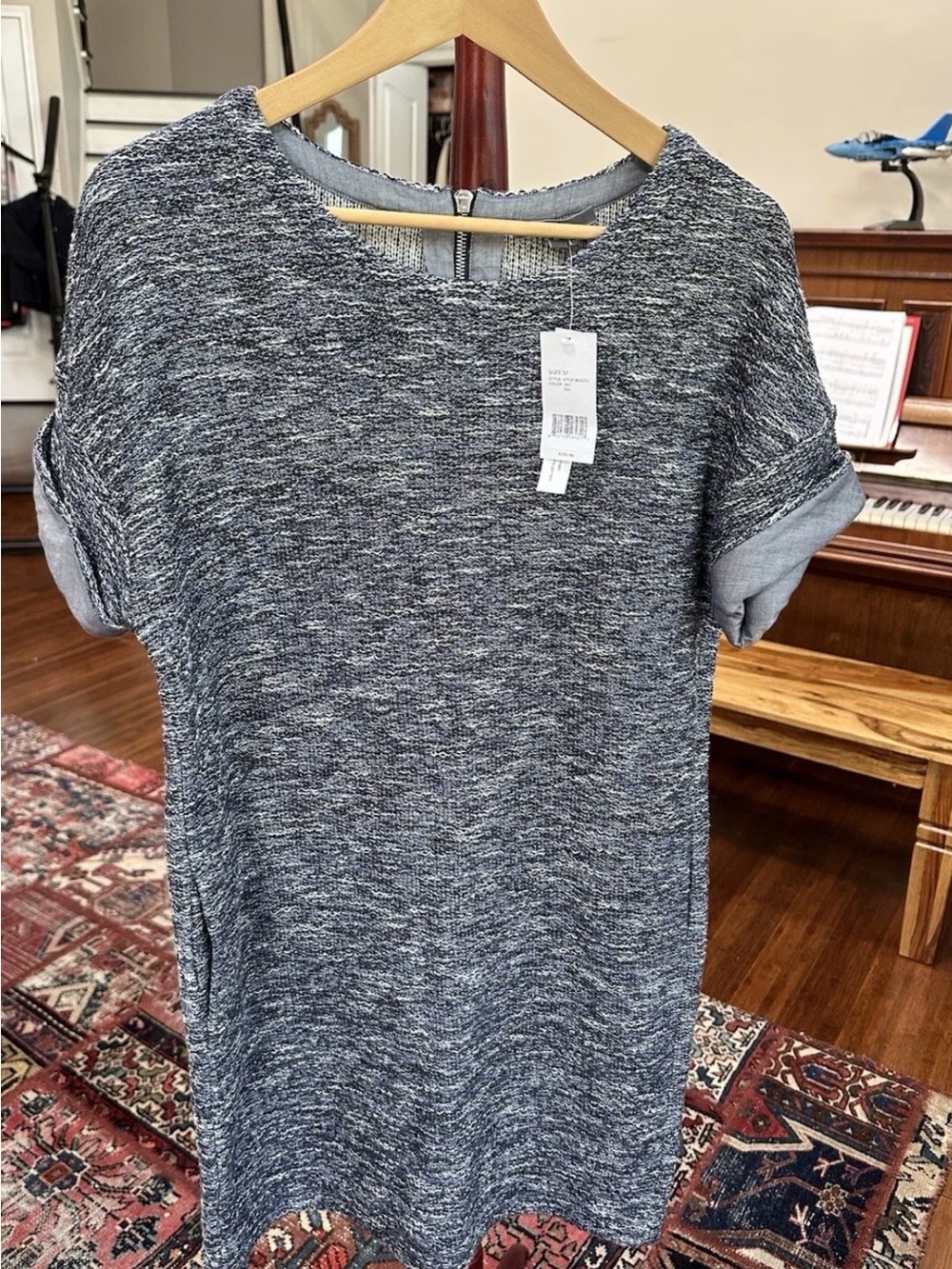 NWT VINCE Revolve Dress Tweed Boucle Knit dress Women’s M Boho Short sleeve